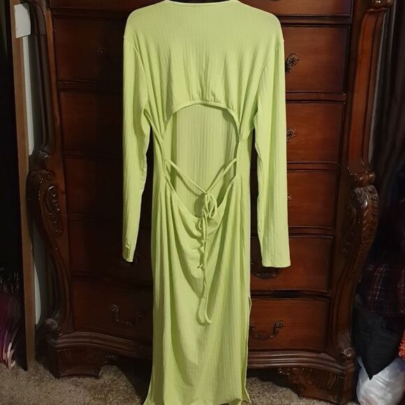 Wild Fable Rib Knit Neon Yellow Black Out Dress s XL - Picture 4 of 4